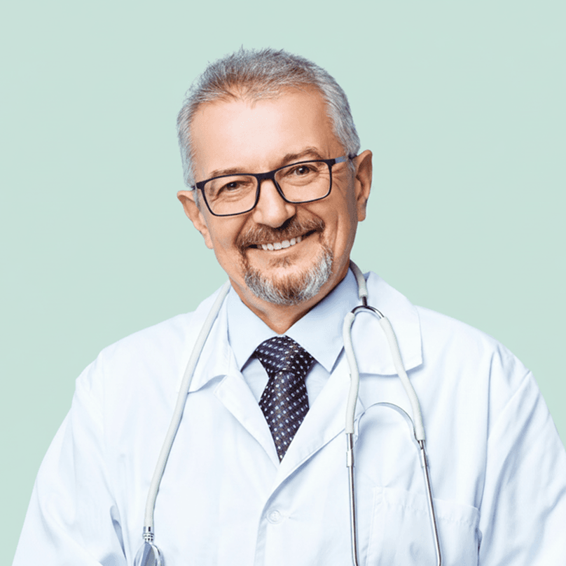 Smiling doctor in a white coat with a stethoscope