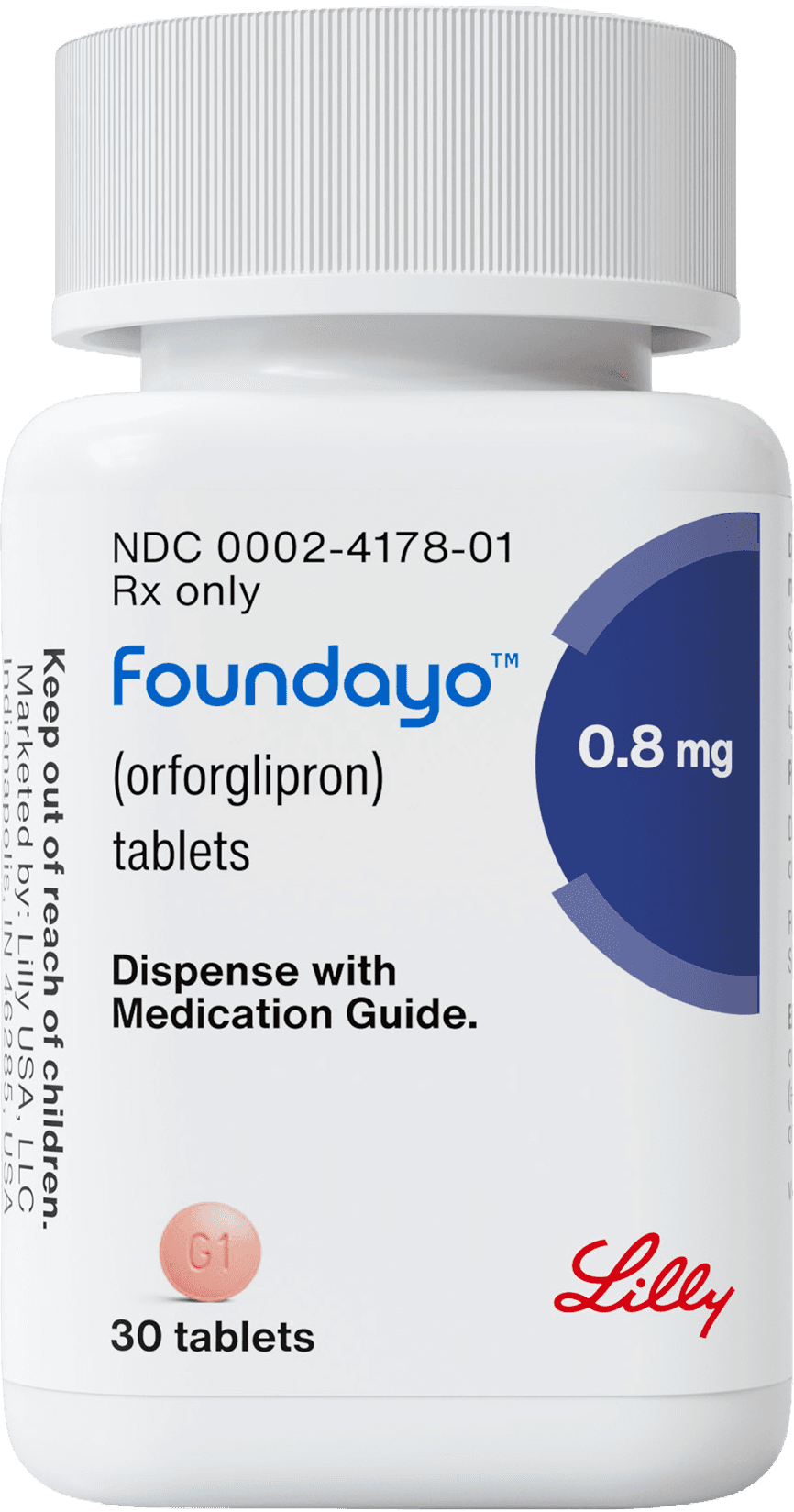 Bottle of Foundayo (orforglipron) tablets