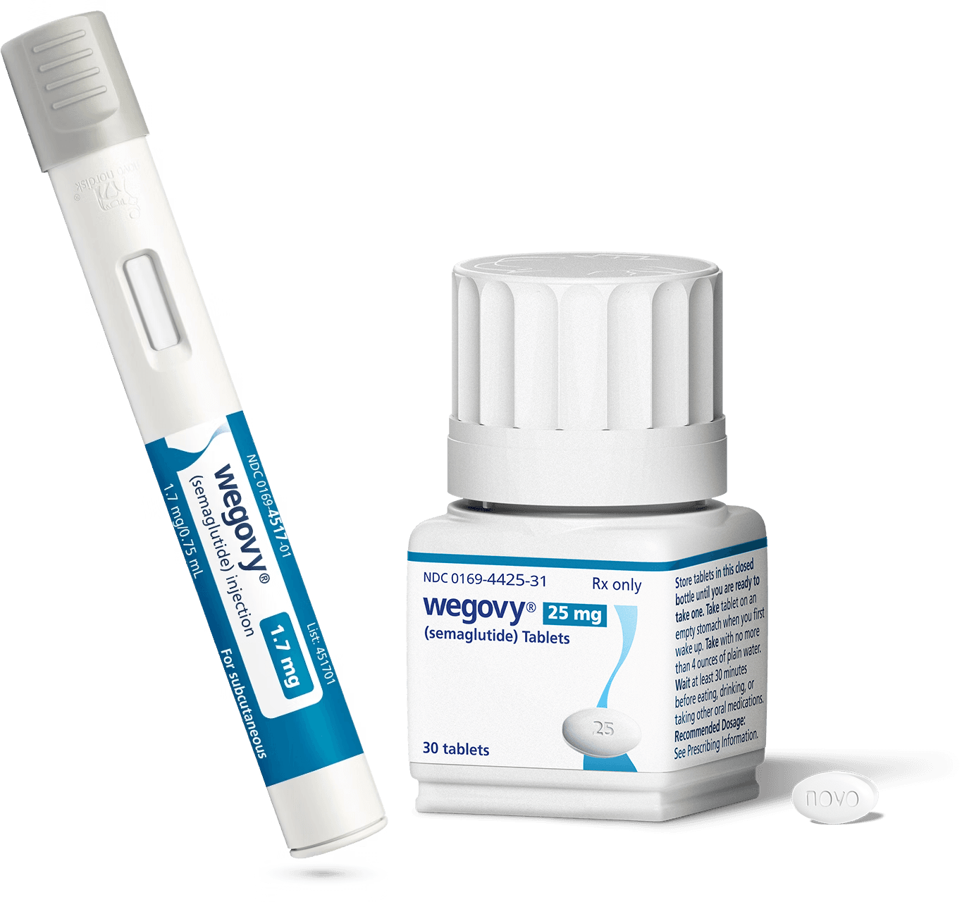 Wegovy (semaglutide) injection pen and tablet